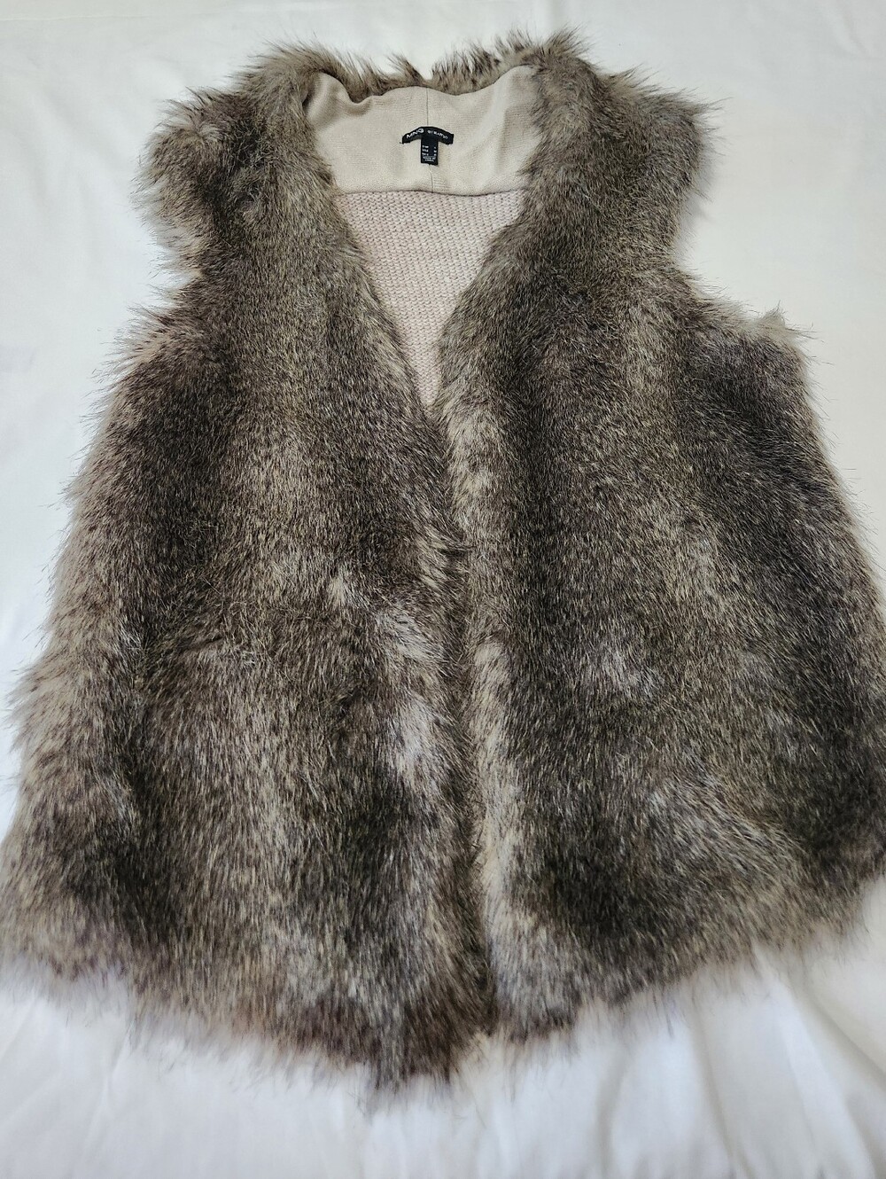 MNG BY MANGO FAUX FUR KNIT BACK WOMEN VEST COLOR GRAY SIZE US MEDUIM